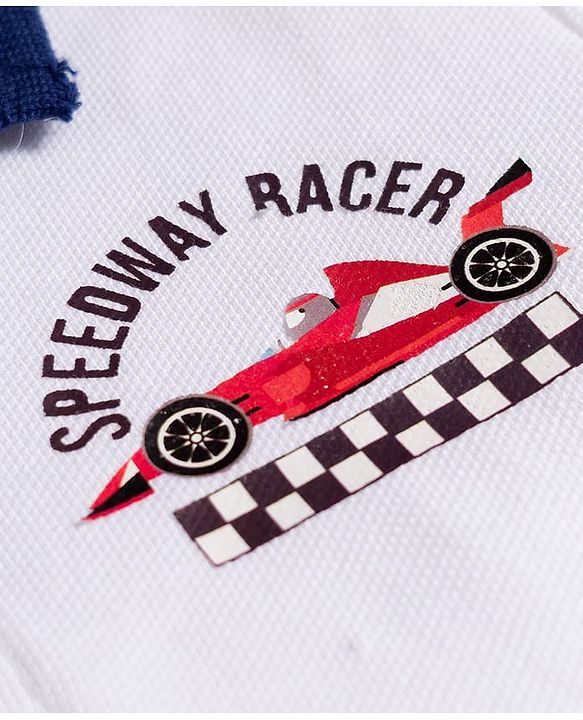 Babyhug 100% Cotton Knit Half Sleeves Cut N Sew Vehicles Printed Polo T-Shirt & Shorts Set - Multicolour