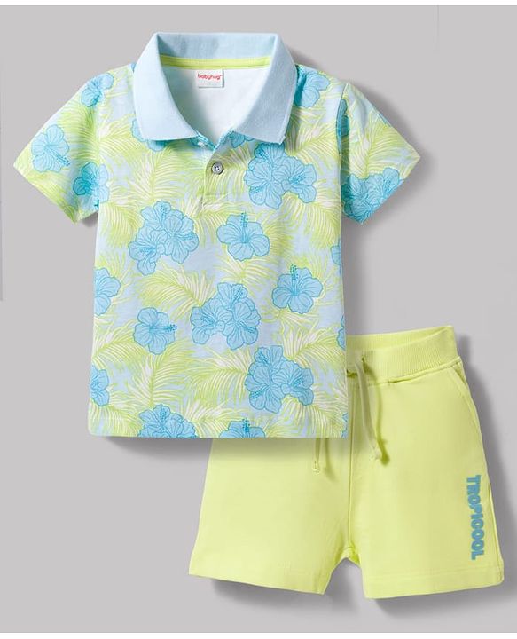 Babyhug 100% Cotton Knit Half Sleeves Floral Printed T-Shirt & Shorts Set - Multicolour