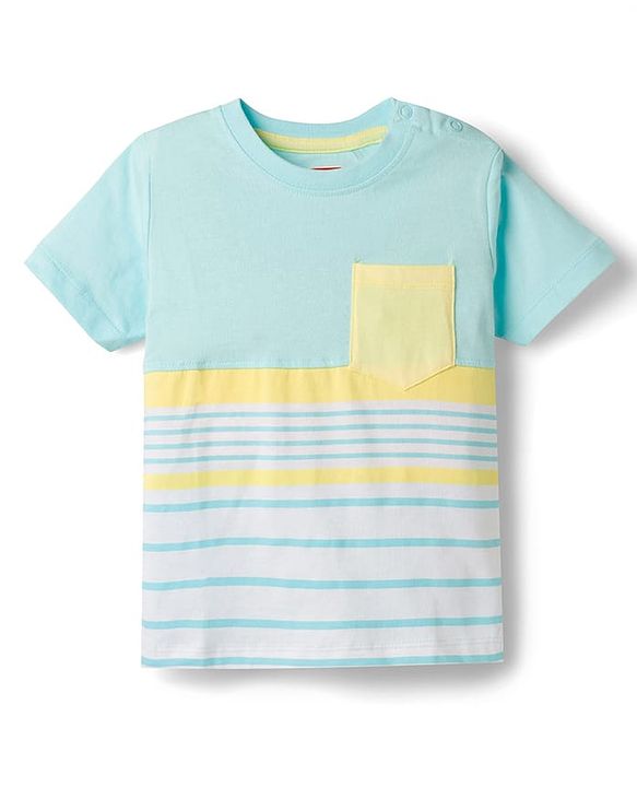 Babyhug Single Jersey Knit Half Sleeves Cut & Sew Striped T-Shirt & Shorts Set - Yellow
