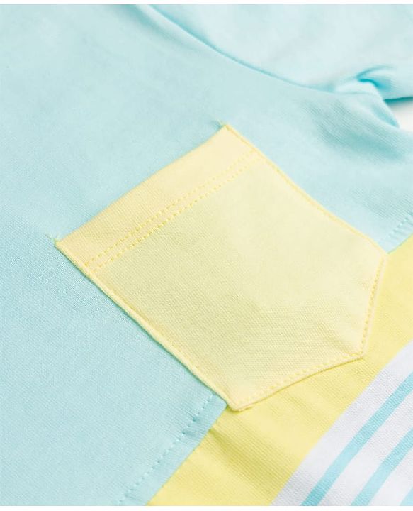 Babyhug Single Jersey Knit Half Sleeves Cut & Sew Striped T-Shirt & Shorts Set - Yellow