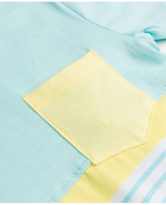 Babyhug Single Jersey Knit Half Sleeves Cut & Sew Striped T-Shirt & Shorts Set - Yellow