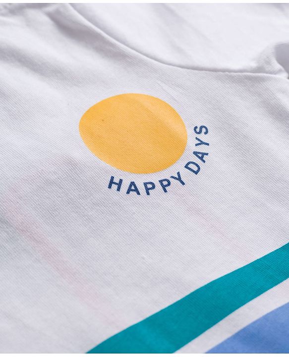 Babyhug Single Jersey Knit Half Sleeves T-Shirt & Shorts Set with Happy Days Print - Navy Blue