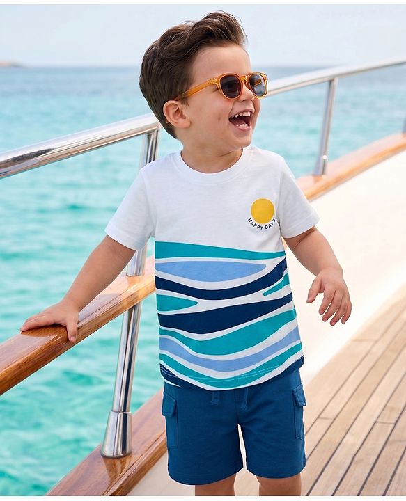 Babyhug Single Jersey Knit Half Sleeves T-Shirt & Shorts Set with Happy Days Print - Navy Blue
