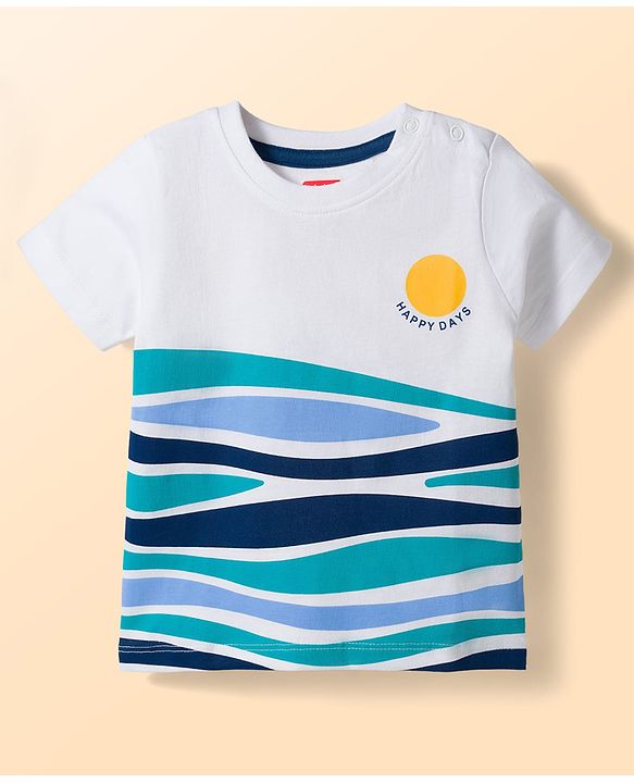 Babyhug Single Jersey Knit Half Sleeves T-Shirt & Shorts Set with Happy Days Print - Navy Blue