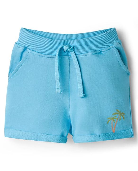 Babyhug Single Jersey Knit Sleeveless T-Shirt & Shorts Set with Beach Theme Print - Blue