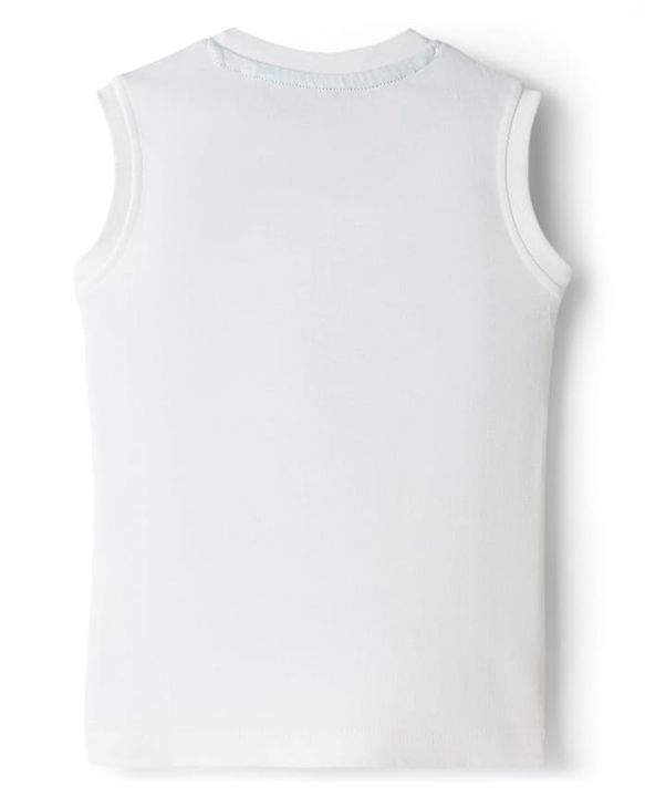 Babyhug Single Jersey Knit Sleeveless T-Shirt & Shorts Set with Beach Theme Print - Blue
