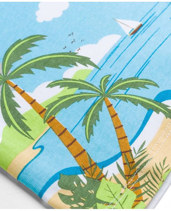 Babyhug Single Jersey Knit Sleeveless T-Shirt & Shorts Set with Beach Theme Print - Blue