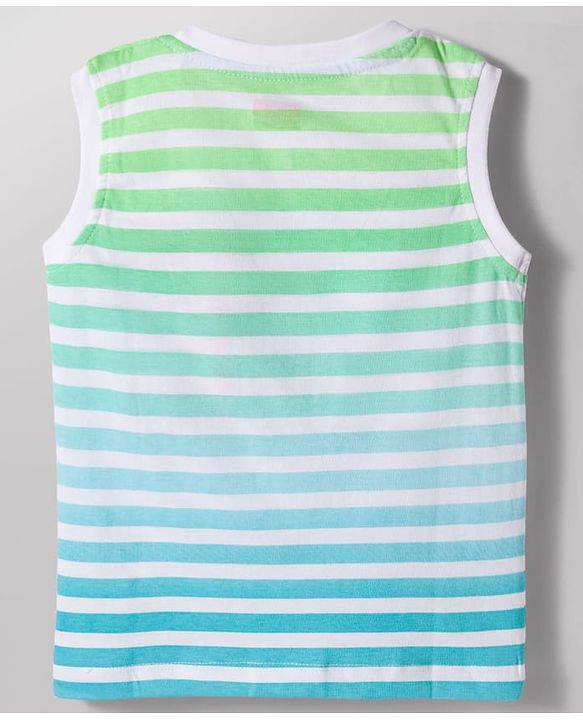 Babyhug 100% Cotton Knit Sleeveless Striped & Beach Theme Printed Tank T-Shirt & Shorts Set - Multicolour