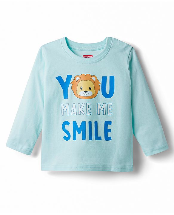 Babyhug Cotton Knit Full Sleeves Lion Printed T-Shirt & Pyjama Night Suit- Light Blue