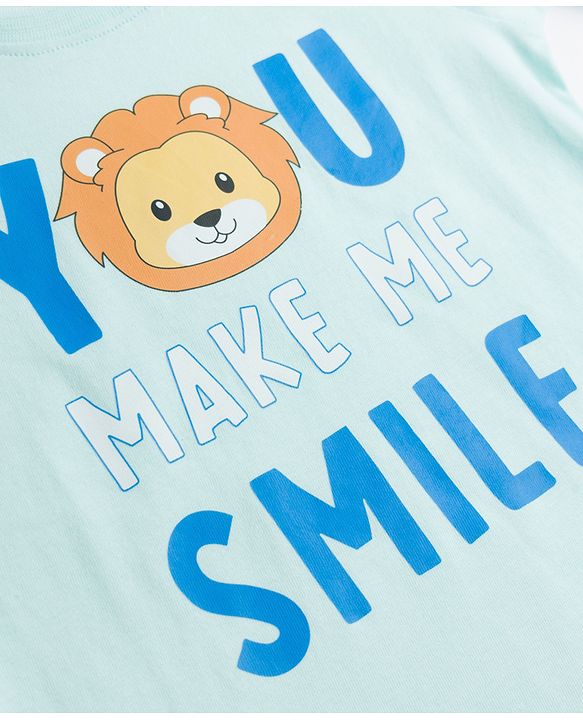 Babyhug Cotton Knit Full Sleeves Lion Printed T-Shirt & Pyjama Night Suit- Light Blue