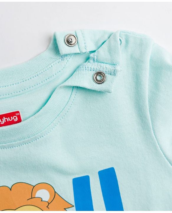 Babyhug Cotton Knit Full Sleeves Lion Printed T-Shirt & Pyjama Night Suit- Light Blue