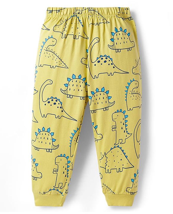 Babyhug Cotton Knit Half Sleeves T-Shirt & Pyjama Night Co-ord Night Suit With Dino Print - Green