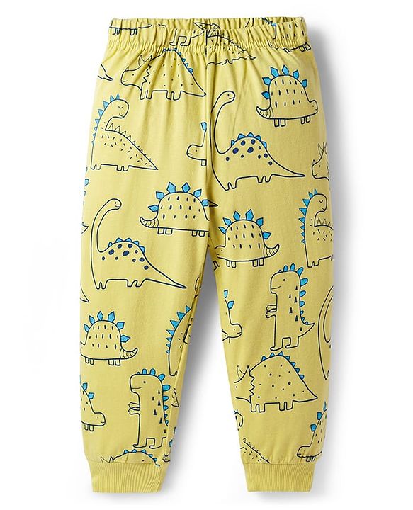 Babyhug Cotton Knit Half Sleeves T-Shirt & Pyjama Night Co-ord Night Suit With Dino Print - Green