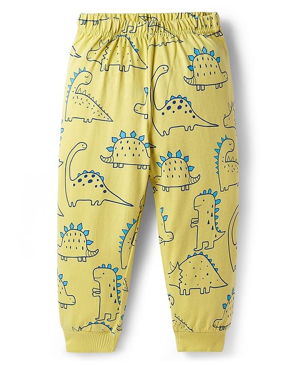 Babyhug Cotton Knit Half Sleeves T-Shirt & Pyjama Night Co-ord Night Suit With Dino Print - Green