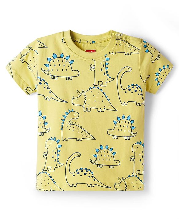 Babyhug Cotton Knit Half Sleeves T-Shirt & Pyjama Night Co-ord Night Suit With Dino Print - Green
