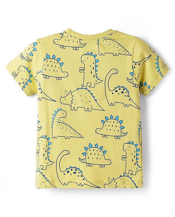 Babyhug Cotton Knit Half Sleeves T-Shirt & Pyjama Night Co-ord Night Suit With Dino Print - Green
