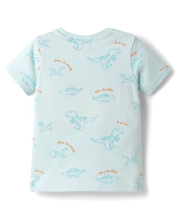 Babyhug Cotton Knit Half Sleeves T-Shirt & Pajama Night Suits with Dino Print - Blue