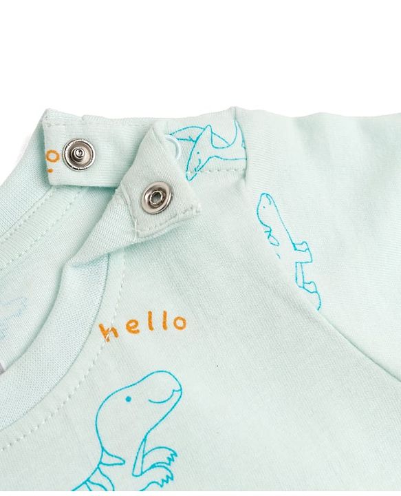Babyhug Cotton Knit Half Sleeves T-Shirt & Pajama Night Suits with Dino Print - Blue