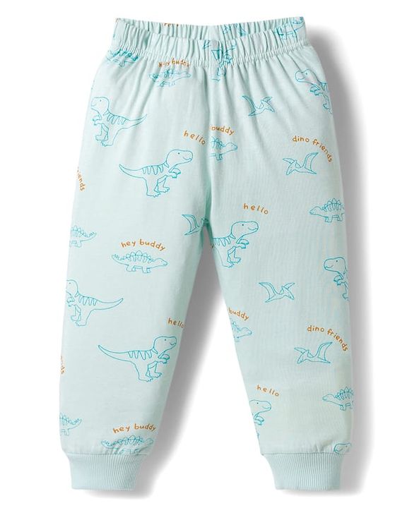 Babyhug Cotton Knit Half Sleeves T-Shirt & Pajama Night Suits with Dino Print - Blue