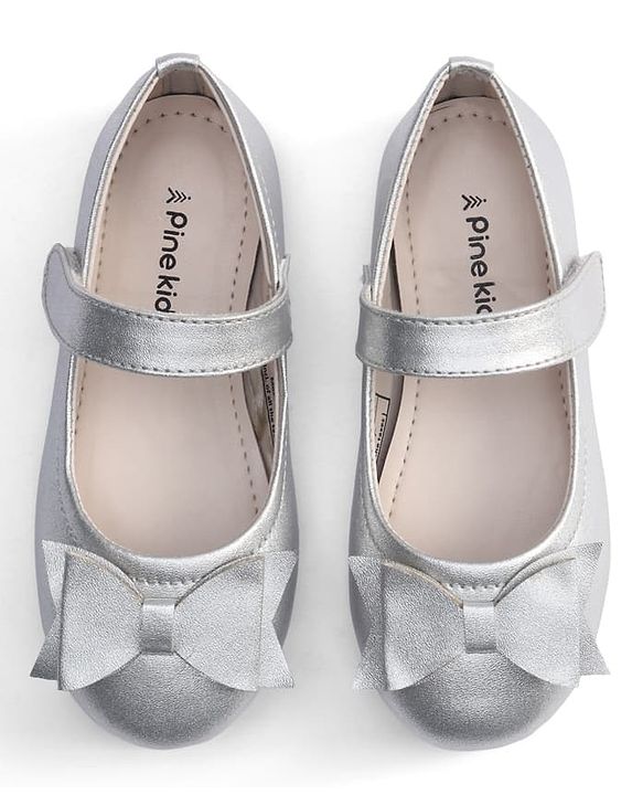Pine Kids Velcro Closure Ballerina With Bow Applique - Silver