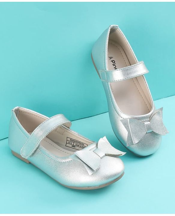 Pine Kids Velcro Closure Ballerina With Bow Applique - Silver