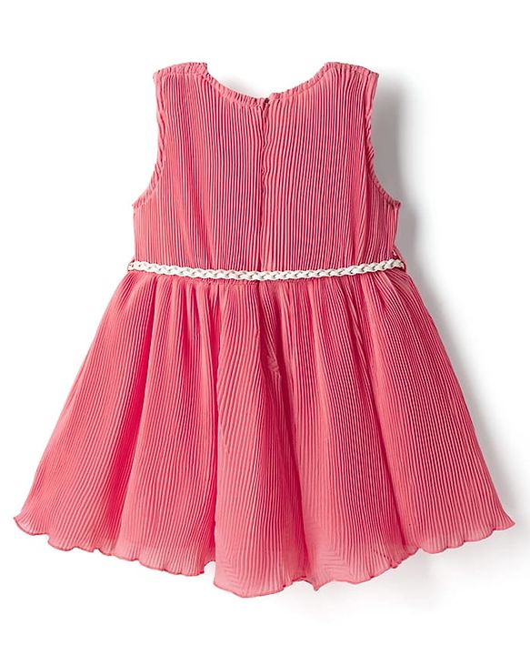 Babyhug Woven Sleeveless Solid Color Frock with Belt - Pink