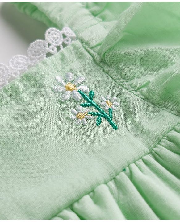 Babyhug Cotton Woven One Piece Dresses/Frocks Embroidered Green 3-6 Months