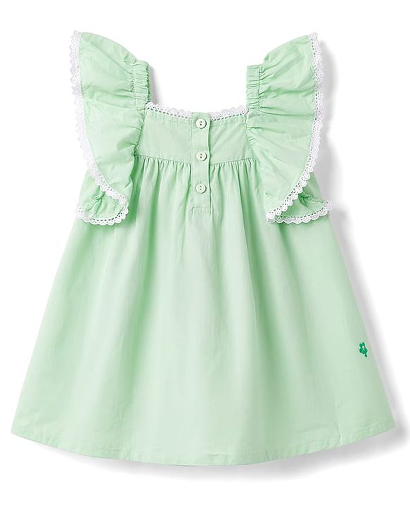 Babyhug Cotton Woven One Piece Dresses/Frocks Embroidered Green 3-6 Months