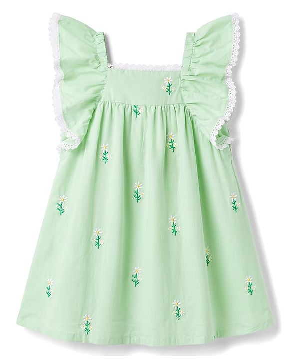 Babyhug Cotton Woven One Piece Dresses/Frocks Embroidered Green 3-6 Months