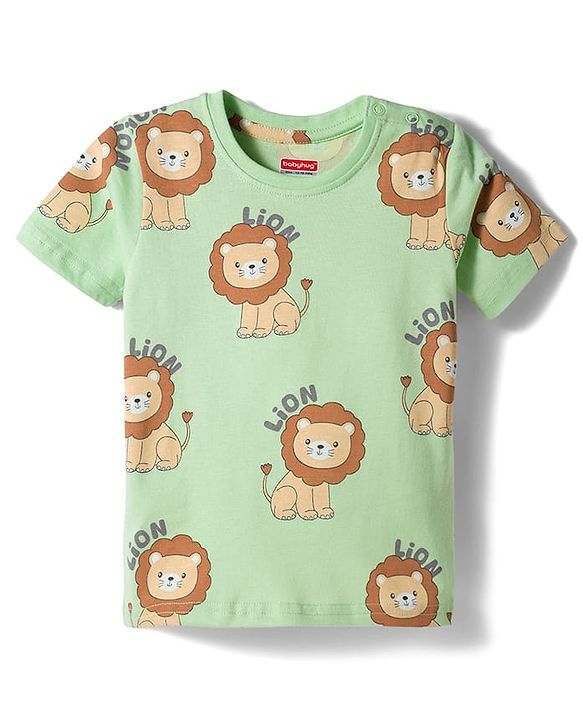 Babyhug Cotton Knit Full Sleeves T-Shirt & Pyjama Co-ord Night Suit With Lion Print - Green