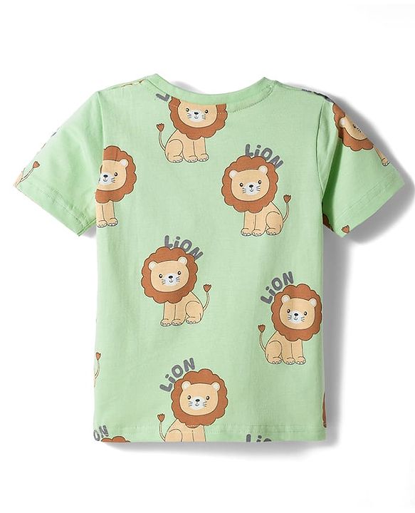 Babyhug Cotton Knit Full Sleeves T-Shirt & Pyjama Co-ord Night Suit With Lion Print - Green