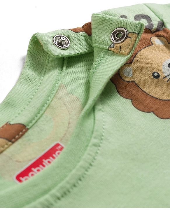 Babyhug Cotton Knit Full Sleeves T-Shirt & Pyjama Co-ord Night Suit With Lion Print - Green