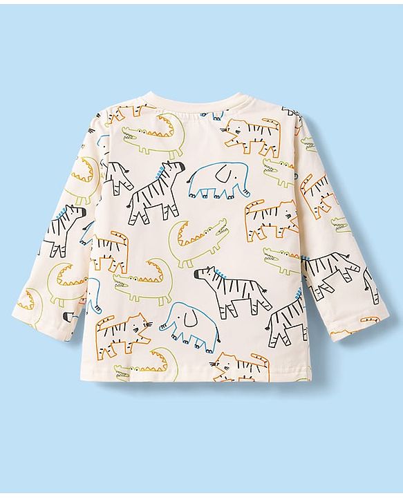Babyhug Cotton Knit Full Sleeves T-Shirt & Pyjama Co-ord Night Suit with Animal Print - Brown