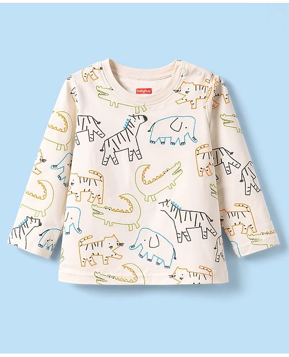 Babyhug Cotton Knit Full Sleeves T-Shirt & Pyjama Co-ord Night Suit with Animal Print - Brown