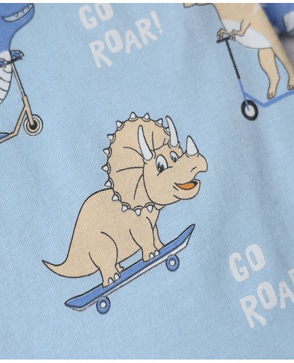 Babyhug Cotton Knit Half Sleeves Dino Printed Co-Ords T-Shirt & Pyjama Night Suit - Blue