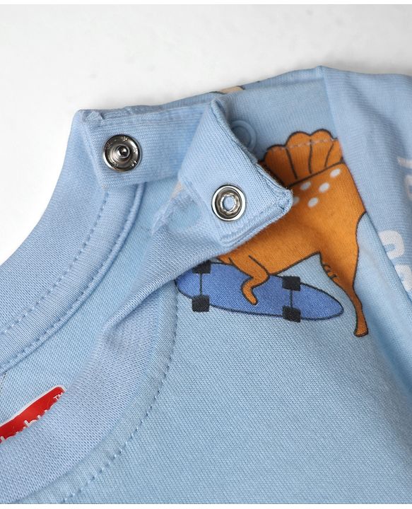 Babyhug Cotton Knit Half Sleeves Dino Printed Co-Ords T-Shirt & Pyjama Night Suit - Blue