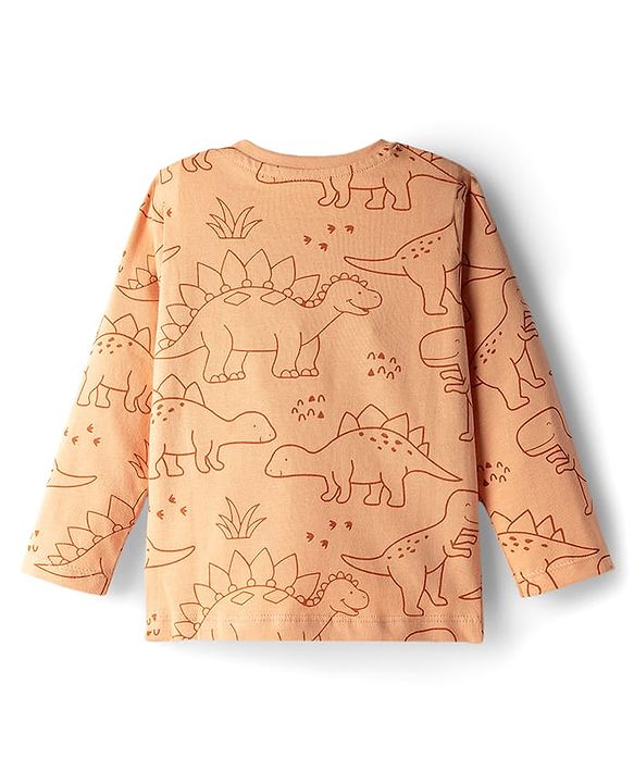Babyhug Cotton Knit Full Sleeves T-Shirt & Pyjama Co-ord Night Suit With Dino Print - Brown