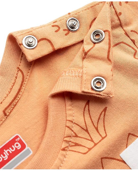 Babyhug Cotton Knit Full Sleeves T-Shirt & Pyjama Co-ord Night Suit With Dino Print - Brown
