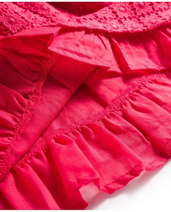 Babyhug Lace Woven Sleeveless Frock with Bow Applique - Dark Pink