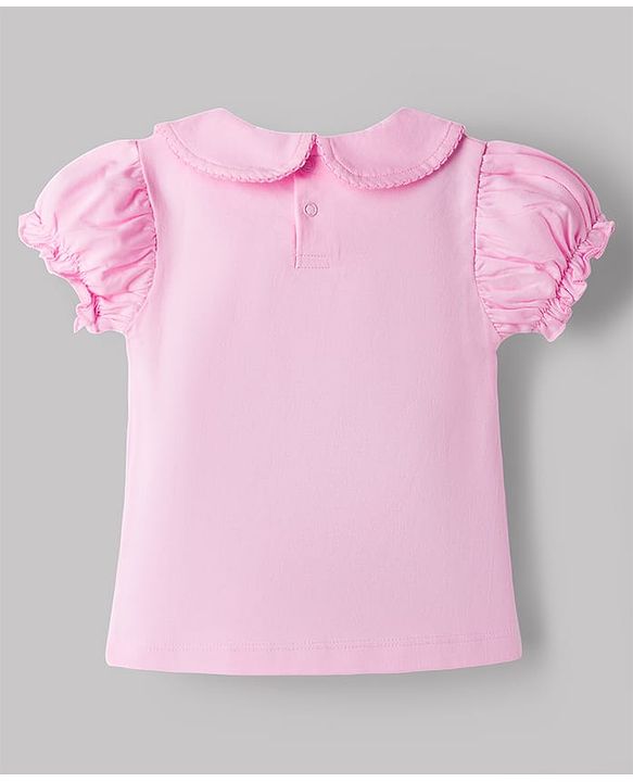 Babyhug Single Jersey Knit Half Sleeves Romper Style Dungaree & Peter Pan Collared T-Shirt With Floral Print - Pink & White