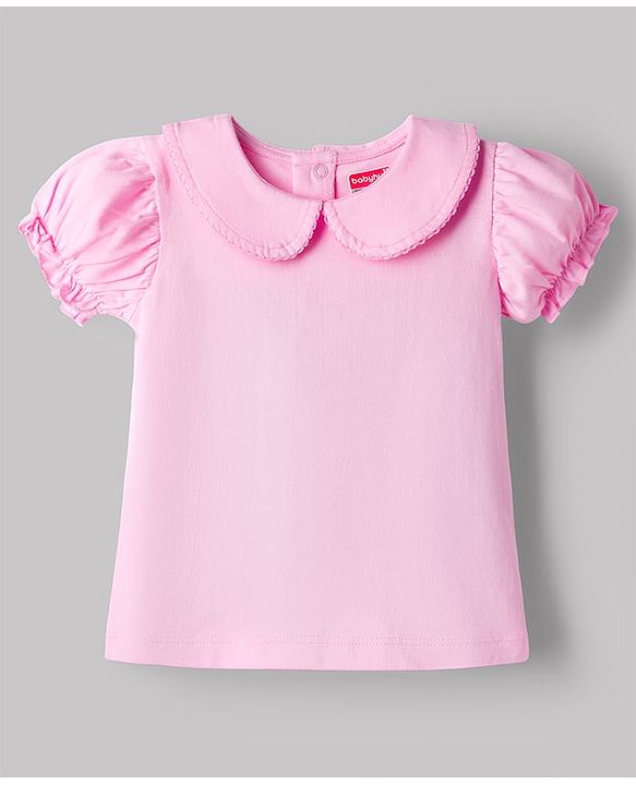 Babyhug Single Jersey Knit Half Sleeves Romper Style Dungaree & Peter Pan Collared T-Shirt With Floral Print - Pink & White