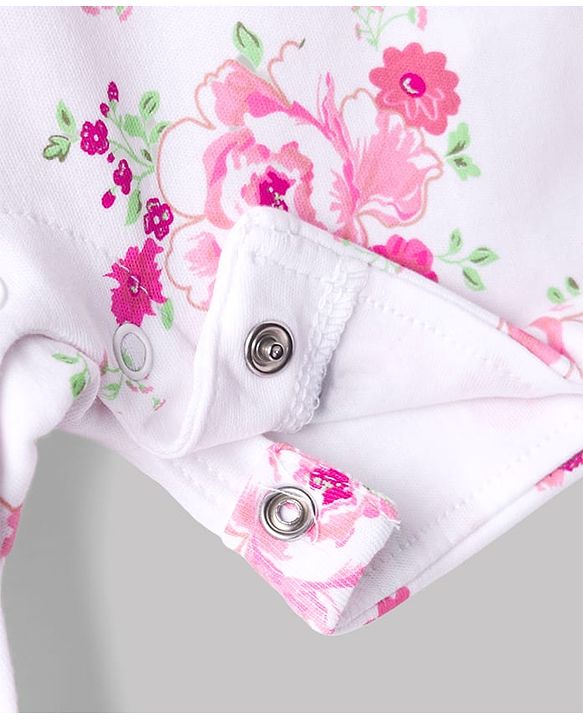 Babyhug Single Jersey Knit Half Sleeves Romper Style Dungaree & Peter Pan Collared T-Shirt With Floral Print - Pink & White