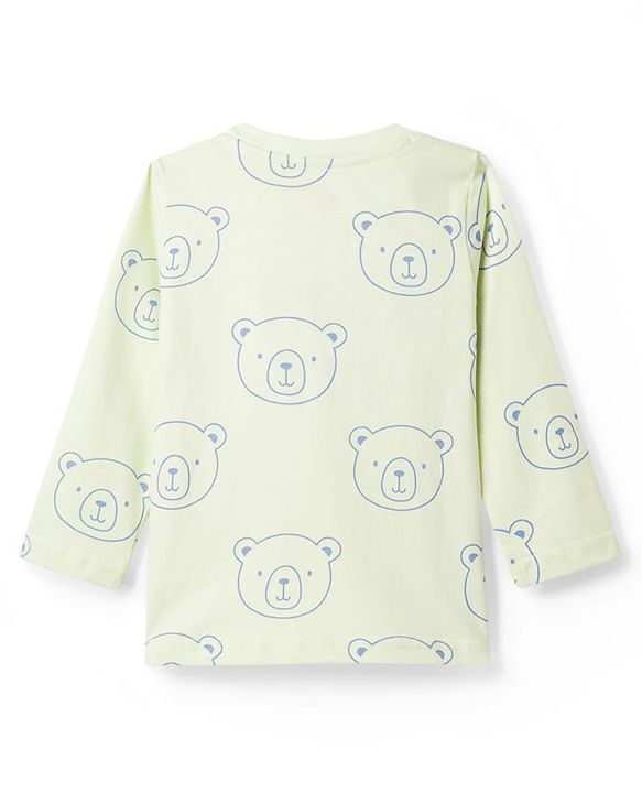 Babyhug Cotton Knit Full Sleeves T-Shirt & Pyjama Night-Suit With Bear Print - Green
