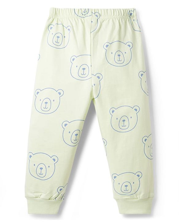 Babyhug Cotton Knit Full Sleeves T-Shirt & Pyjama Night-Suit With Bear Print - Green