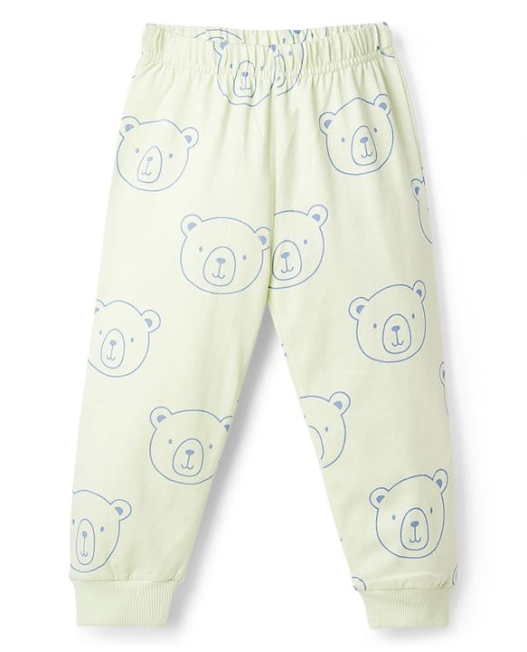 Babyhug Cotton Knit Full Sleeves T-Shirt & Pyjama Night-Suit With Bear Print - Green