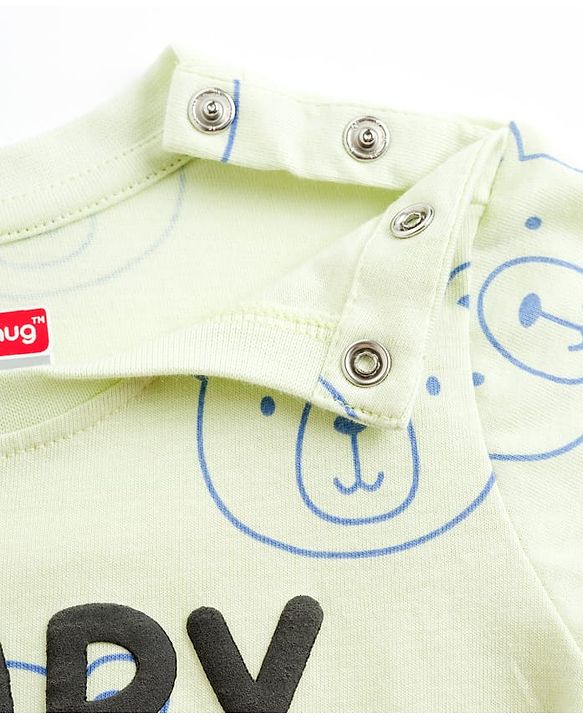 Babyhug Cotton Knit Full Sleeves T-Shirt & Pyjama Night-Suit With Bear Print - Green