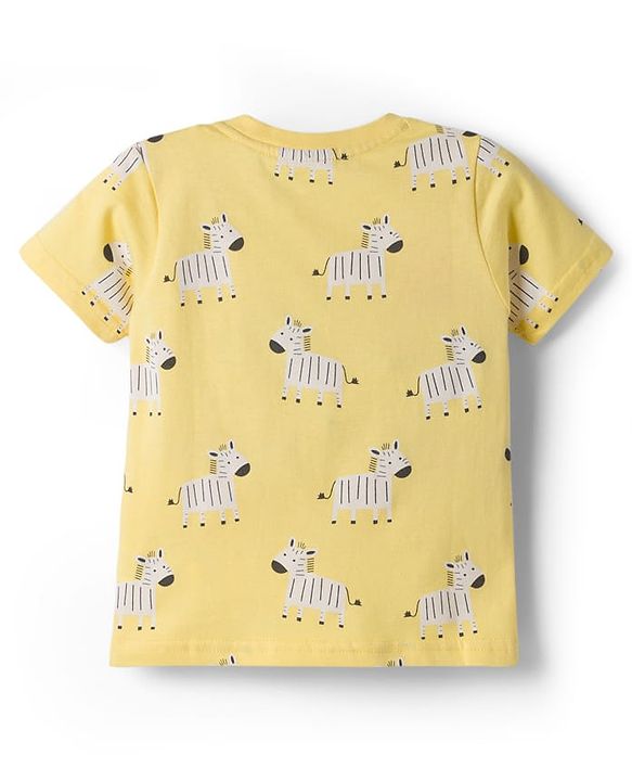 Babyhug Cotton Knit Half Sleeves T-Shirt & Pyjama Night Co-ord Night Suit With Zebra Print - Yellow