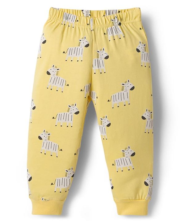 Babyhug Cotton Knit Half Sleeves T-Shirt & Pyjama Night Co-ord Night Suit With Zebra Print - Yellow