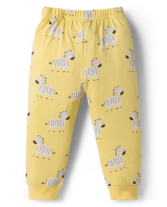 Babyhug Cotton Knit Half Sleeves T-Shirt & Pyjama Night Co-ord Night Suit With Zebra Print - Yellow