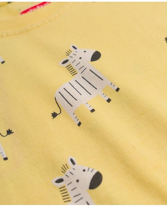 Babyhug Cotton Knit Half Sleeves T-Shirt & Pyjama Night Co-ord Night Suit With Zebra Print - Yellow